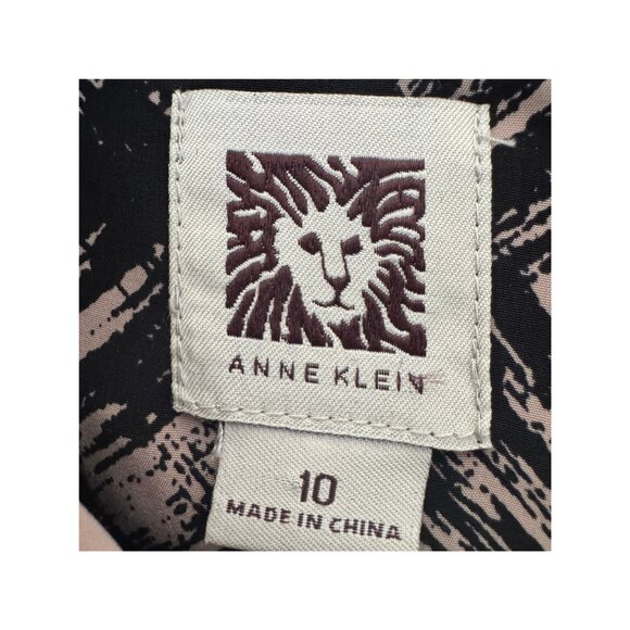 Anne Klein Tie Neck Geometric Long Sleeve Midi Dress Tan Black Women's Size 10 - Picture 5 of 6